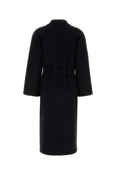 Jil Sander Wool Coat Belted Waist Long Wide Sleeves In Black