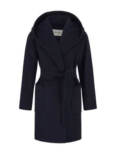 Max Mara Rialto Hooded Wrap Coat In Blue In Black