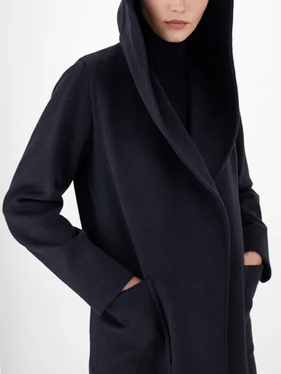 Max Mara Rialto Hooded Wrap Coat In Blue In Black
