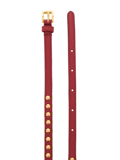 Prada Stud Embellished Textured Leather Adjustable Belt In Pink