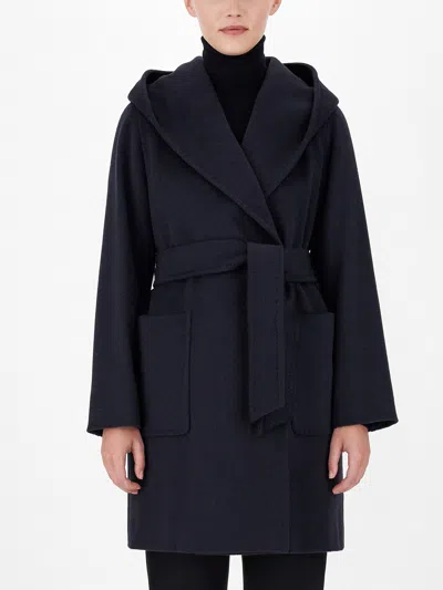 Max Mara Rialto Hooded Wrap Coat In Blue In Black