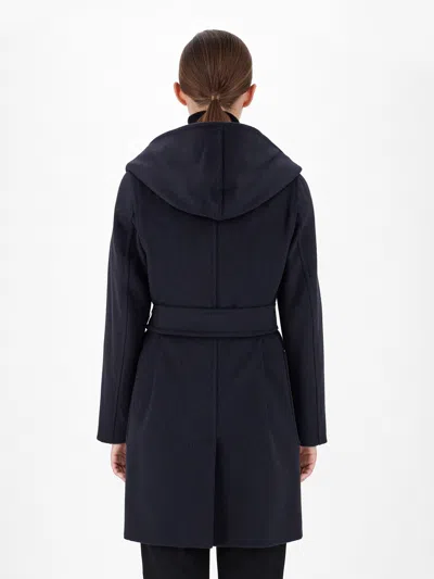 Max Mara Rialto Hooded Wrap Coat In Blue In Black