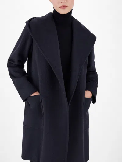 Max Mara Rialto Hooded Wrap Coat In Blue In Black