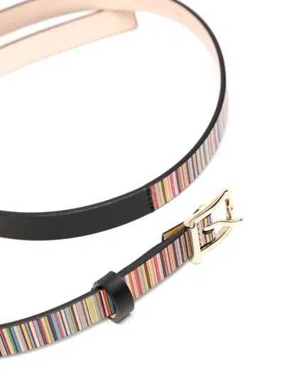 Paul Smith Striped Leather Belt In Multi