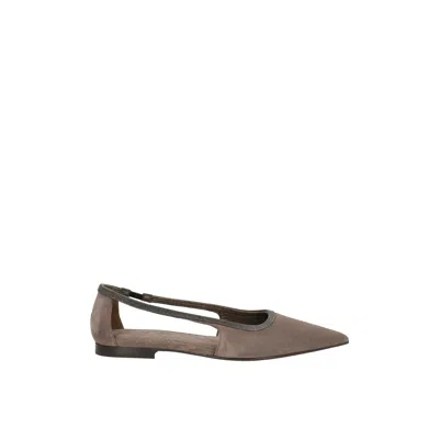 Brunello Cucinelli Leather Flat In Gray