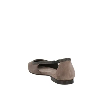Brunello Cucinelli Leather Flat In Gray