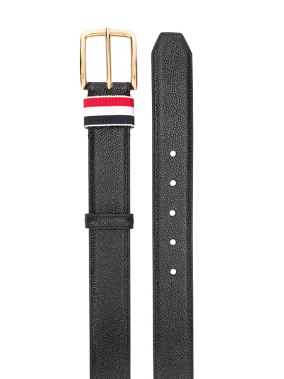 Thom Browne Pointed Tip Leather Belts With Adjustable Fit In Black