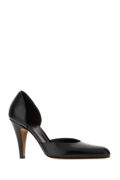 The Row Black Leather Ornella Pumps In Black