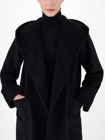 Max Mara Rialto Hooded Wrap Coat In Blue In Black