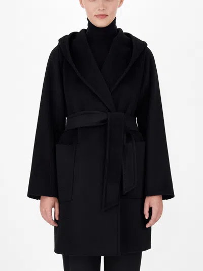 Max Mara Rialto Hooded Wrap Coat In Blue In Black