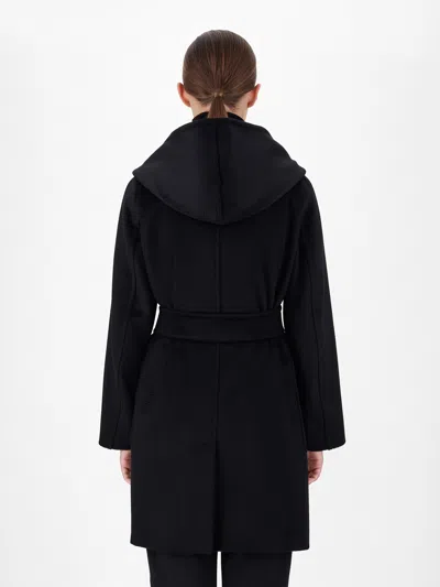 Max Mara Rialto Hooded Wrap Coat In Blue In Black