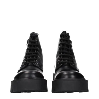 Prada Black Brushed Leather Ankle Boot In Black