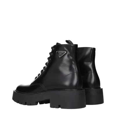 Prada Black Brushed Leather Ankle Boot In Black
