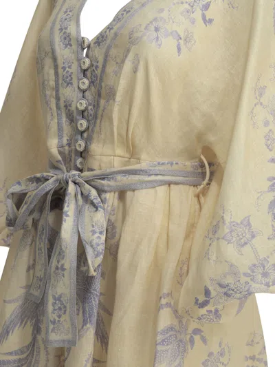 Zimmermann Womens Indra Plunge Linen Mini Dress Cream Lilac Floral In White