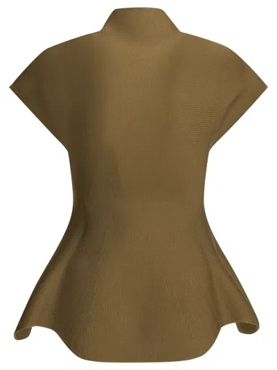 Khaite Andra Stretch-knit Turtleneck Peplum Top In Brown