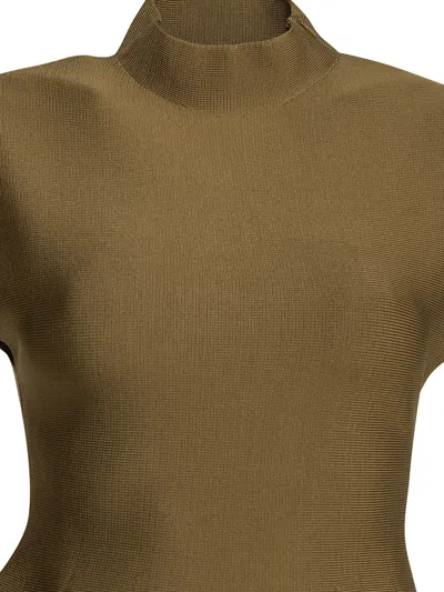 Khaite Andra Stretch-knit Turtleneck Peplum Top In Brown