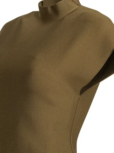 Khaite Andra Stretch-knit Turtleneck Peplum Top In Brown