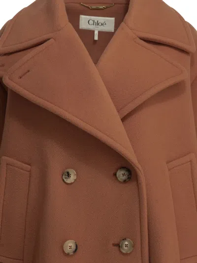 Chloé Short Wool Coat In Brown