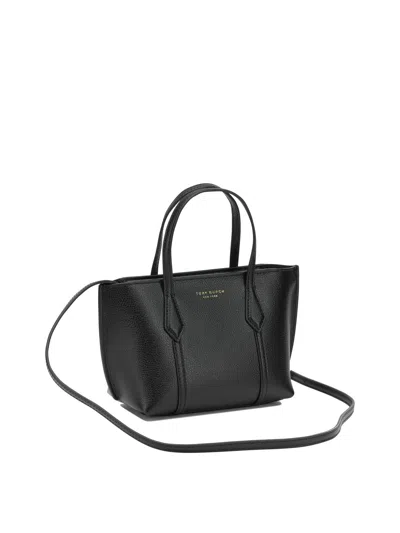 Tory Burch Black Cow Leather Cotton Polyurethane Handbag In Black