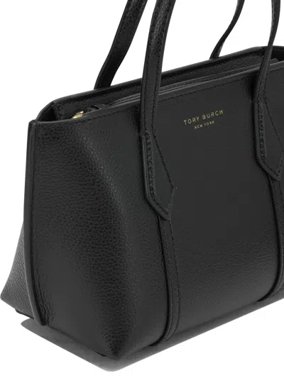 Tory Burch Black Cow Leather Cotton Polyurethane Handbag In Black