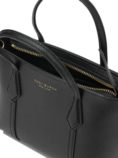 Tory Burch Black Cow Leather Cotton Polyurethane Handbag In Black