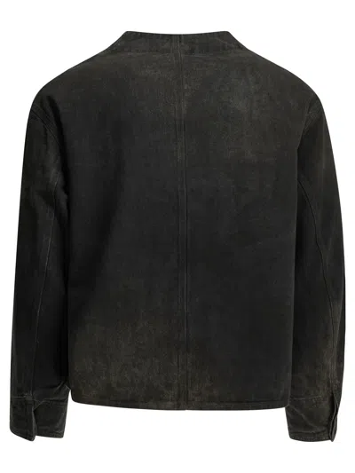 A.presse Engineer Collarless Multi-pocket Denim Jacket In Black