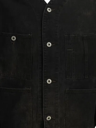 A.presse Engineer Collarless Multi-pocket Denim Jacket In Black