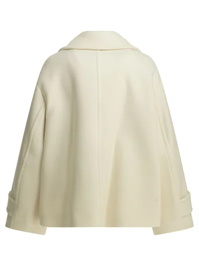 Chloé Oversized Wool Blend Peacoat Chin Strap Collar In Neutral