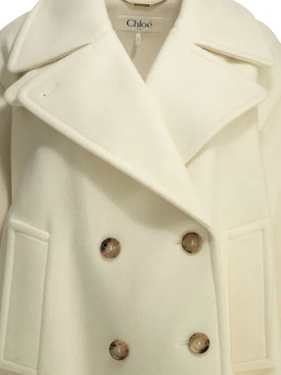 Chloé Oversized Wool Blend Peacoat Chin Strap Collar In Neutral