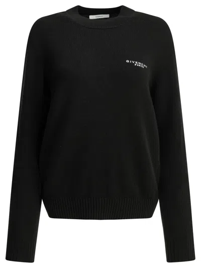 Givenchy Wool Blend Sweater With Embroidered Logo In Black