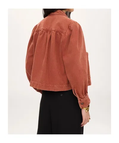 Chloé Logo Denim Jacket With Patch Pockets In Red