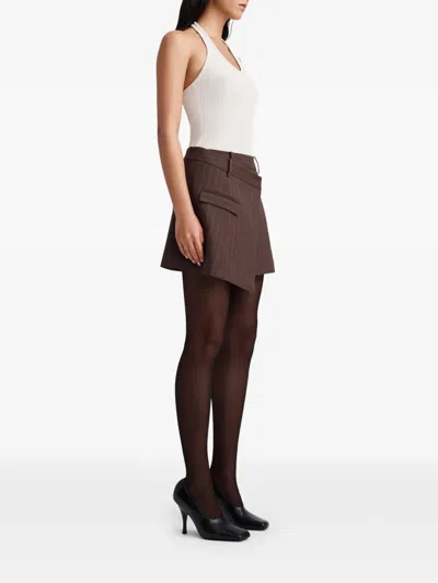 Anna Quan 코라 초크 스트라이프 랩 스타일 미니 스커트 In Brown