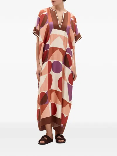 Eres Berry Printed Silk Twill Kaftan In Multi
