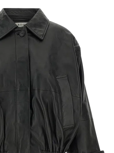 Rohe Leather Jacket Collared Neck Elasticated Hem In Black