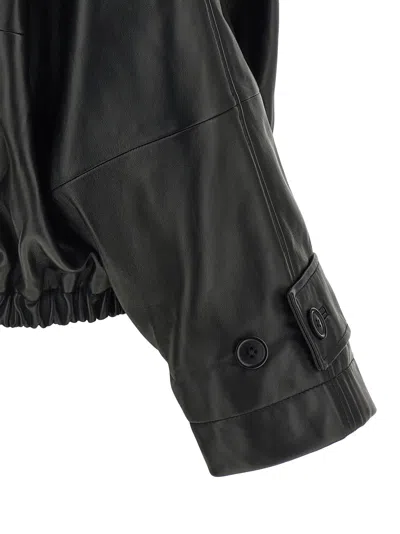 Rohe Leather Jacket Collared Neck Elasticated Hem In Black