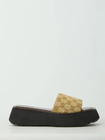 Gucci Platform Slide Sandal Canvas Upper Logo In Animal Print