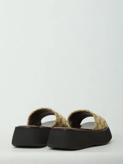 Gucci Platform Slide Sandal Canvas Upper Logo In Animal Print