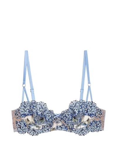 Fleur Du Mal Hydrangea Embroidered Balconette Bra In Blue