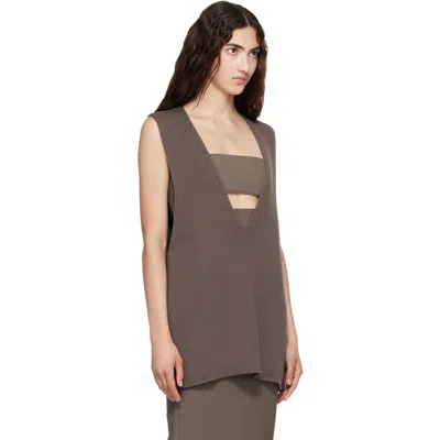 Rick Owens Gray Tower Wool Knit V Neck Vest In 78 Dark Dust