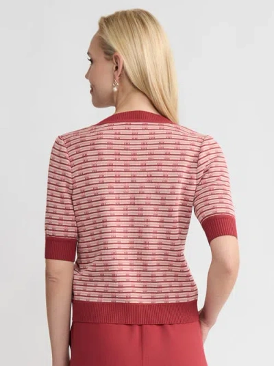 Misook Striped Ribbed Hem Top In Brown