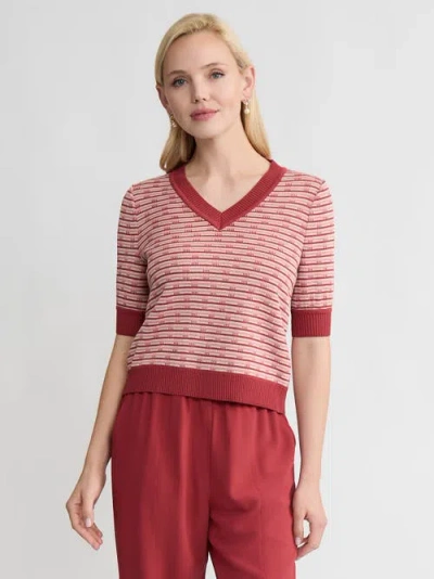 Misook Striped Ribbed Hem Top In Brown