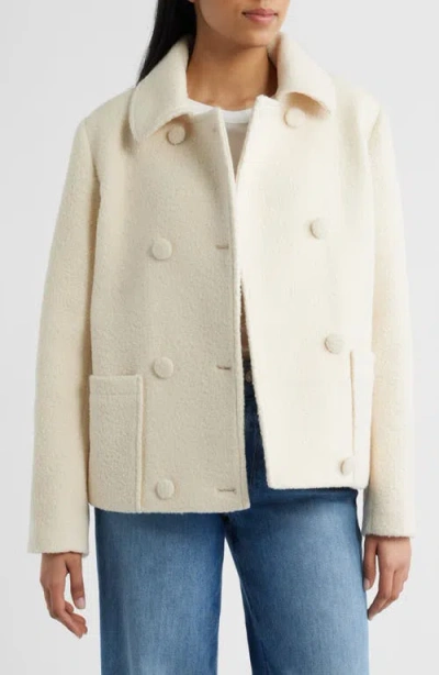 Bernardo Short Bouclé Coat In White
