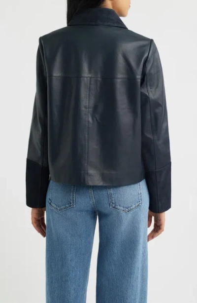 Bernardo Short Mixed Media Leather Jacket In Blue