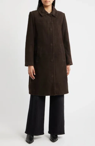 Bernardo Long Suede Coat In Brown