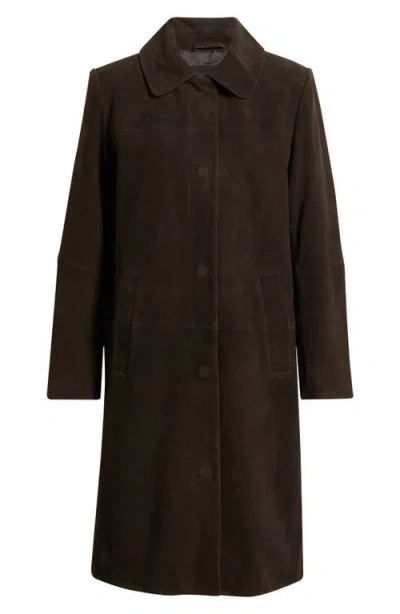 Bernardo Long Suede Coat In Brown