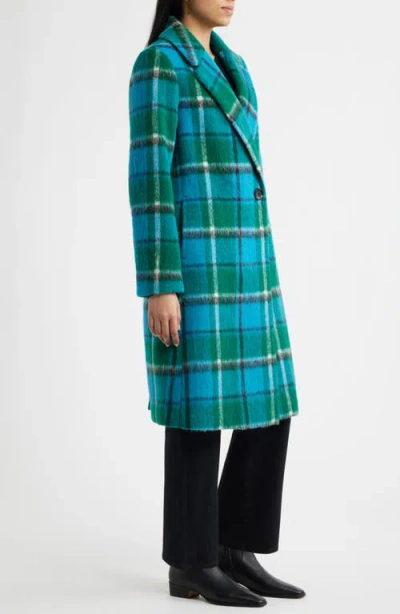 Sam Edelman Brushed Plaid Coat In Blue