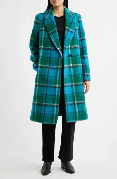 Sam Edelman Brushed Plaid Coat In Blue