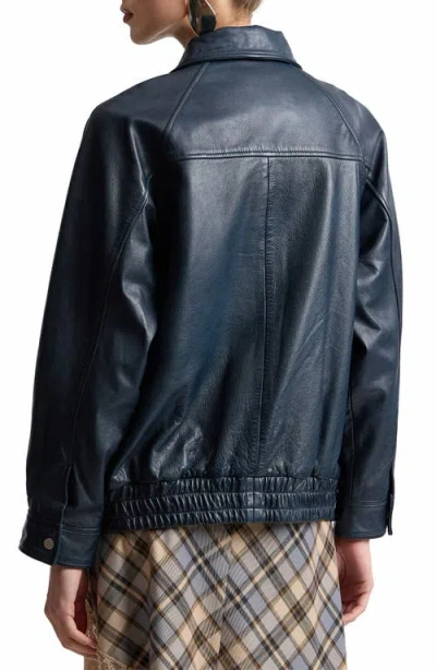Avec Les Filles Oversize Leather Bomber Jacket In Blue