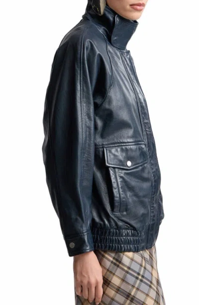 Avec Les Filles Oversize Leather Bomber Jacket In Blue
