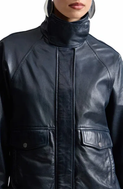 Avec Les Filles Oversize Leather Bomber Jacket In Blue